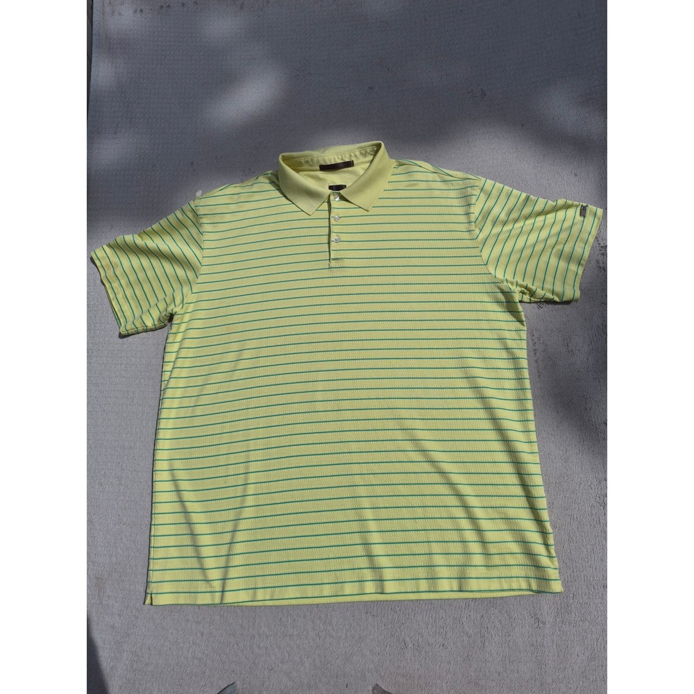 Nike Tiger Woods Collection Mens XL Yellow Teal Striped Golf Polo Shirt TW Logo